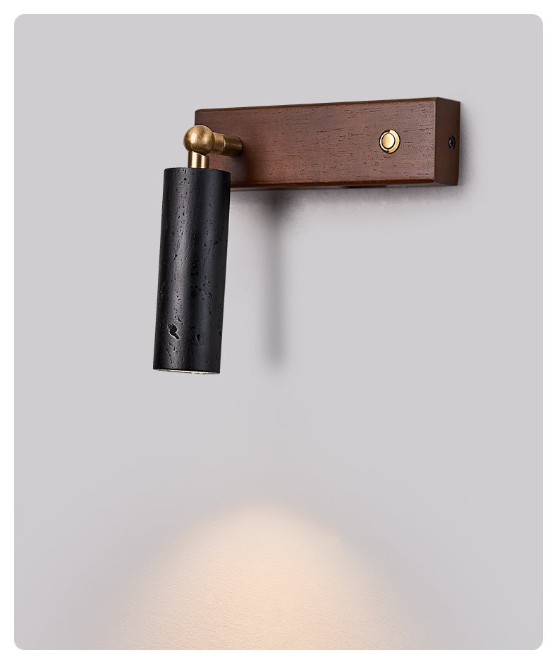 Event Horizon Adjustable Wall Sconce in Black Travertine and Brass