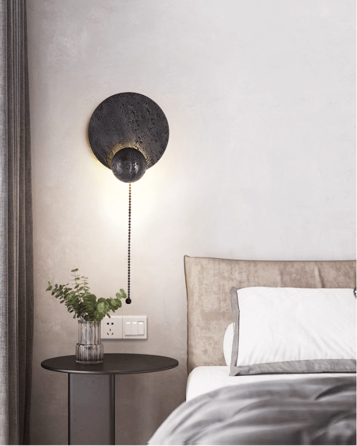Event Horizon Wall Sconce — Black Travertine LED Wall Light