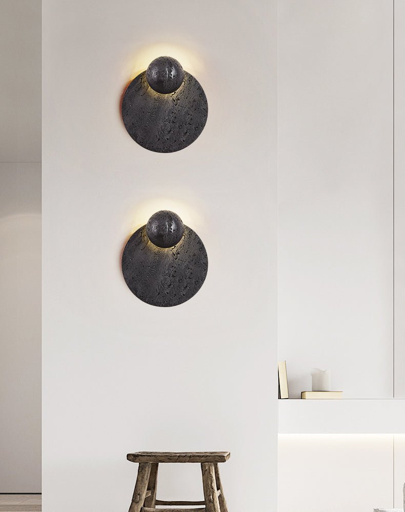 Event Horizon Wall Sconce — Black Travertine LED Wall Light