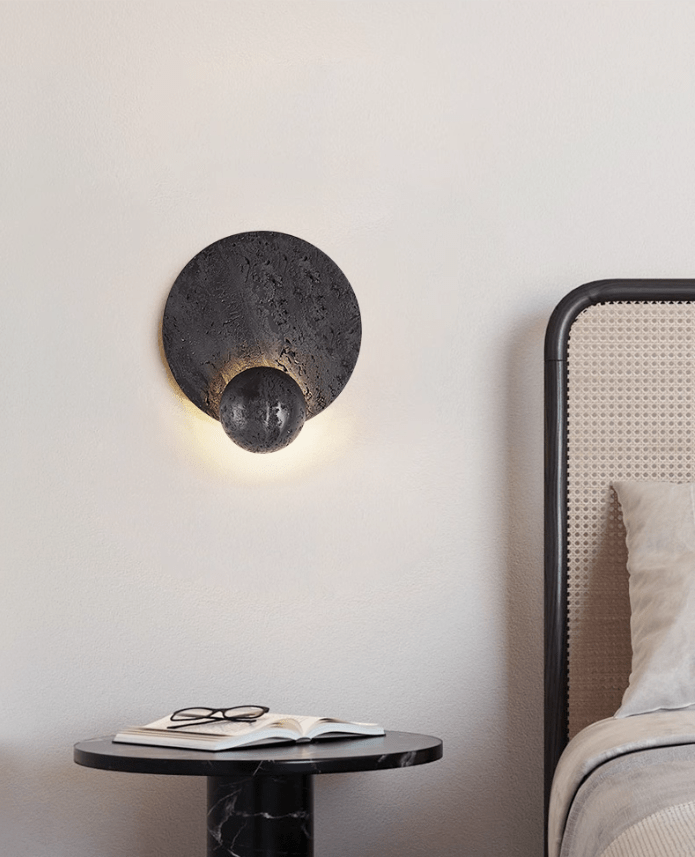 Event Horizon Wall Sconce — Black Travertine LED Wall Light