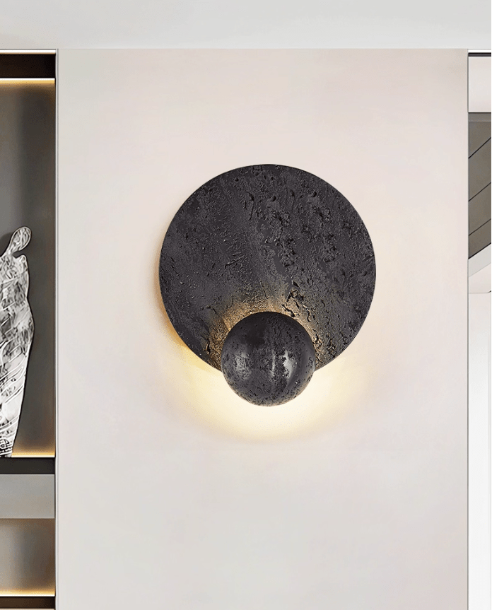 Event Horizon Wall Sconce — Black Travertine LED Wall Light