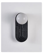 Eventide Orb Wall Sconce in Black Travertine with Opal Glass Globe
