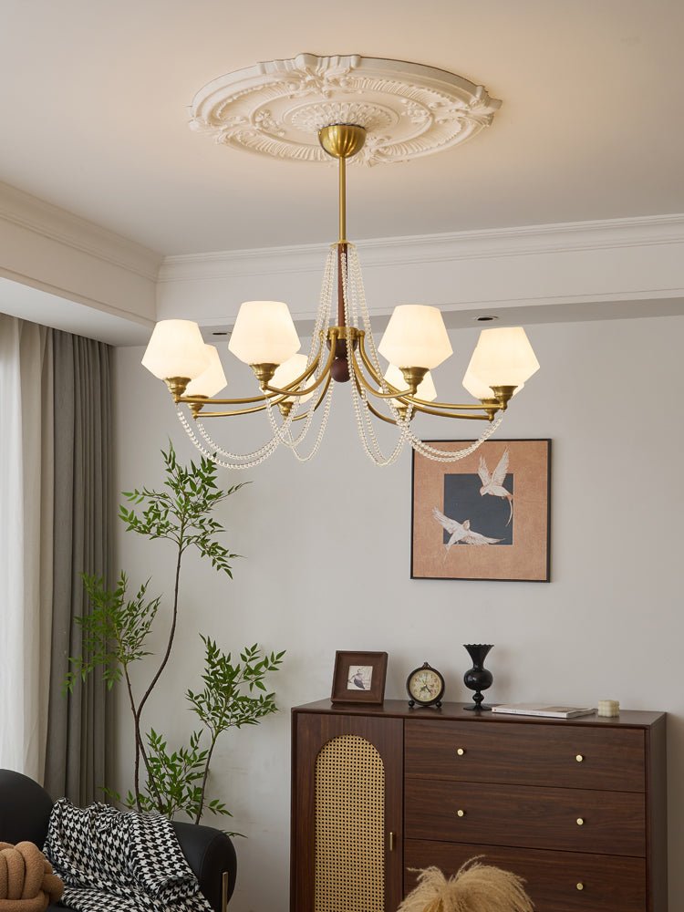 Evora Modern Glass Chandelier with Wood Accents for Dining Room and Living Room