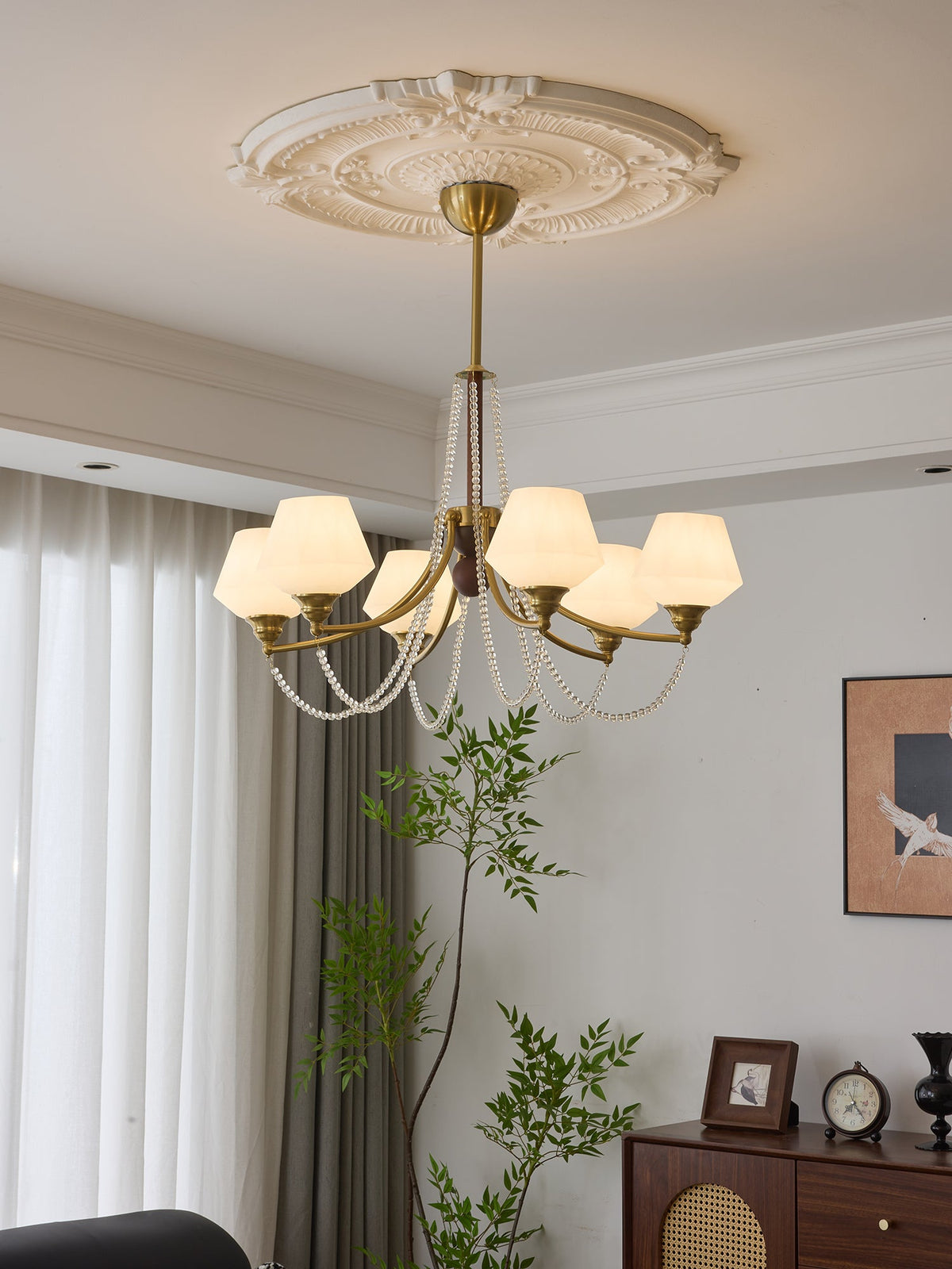 Evora Modern Glass Chandelier with Wood Accents for Dining Room and Living Room