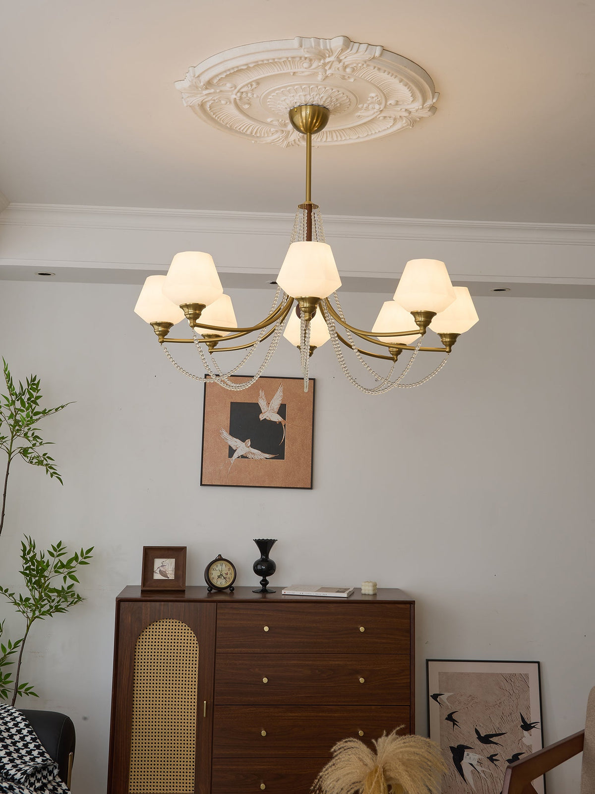 Evora Modern Glass Chandelier with Wood Accents for Dining Room and Living Room