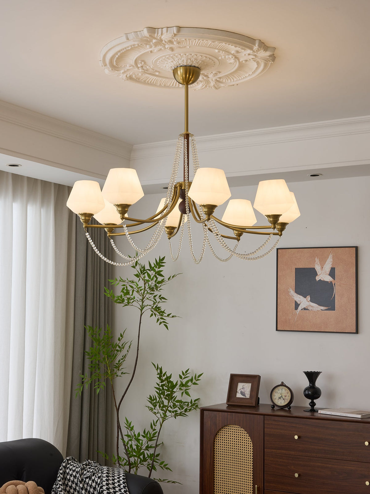 Evora Modern Glass Chandelier with Wood Accents for Dining Room and Living Room