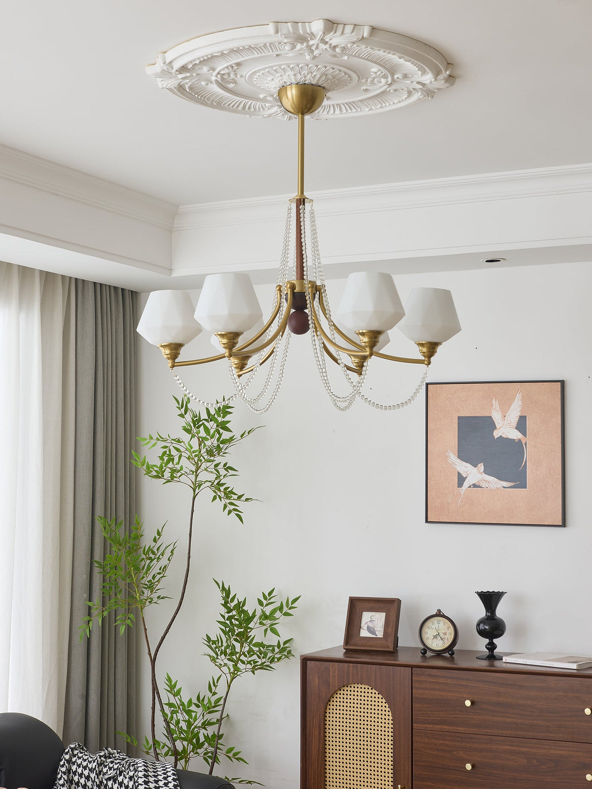 Evora Modern Glass Chandelier with Wood Accents for Dining Room and Living Room