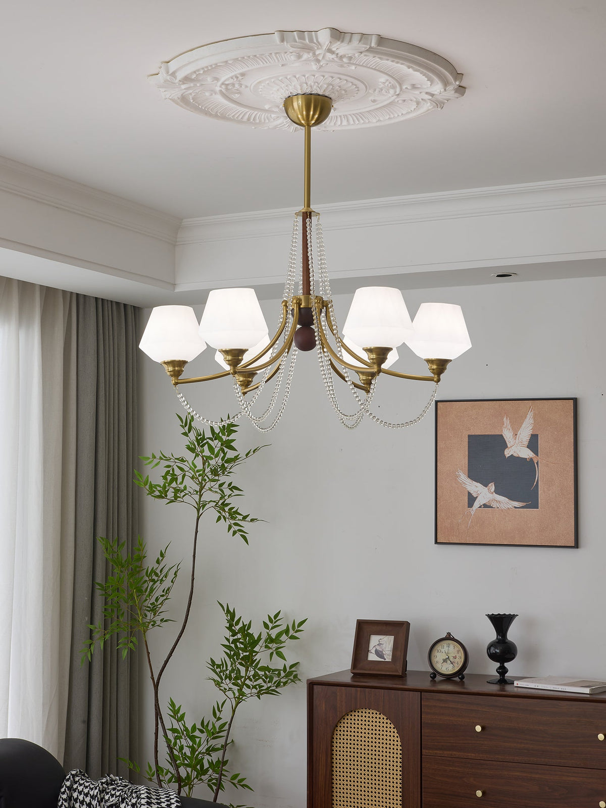 Evora Modern Glass Chandelier with Wood Accents for Dining Room and Living Room