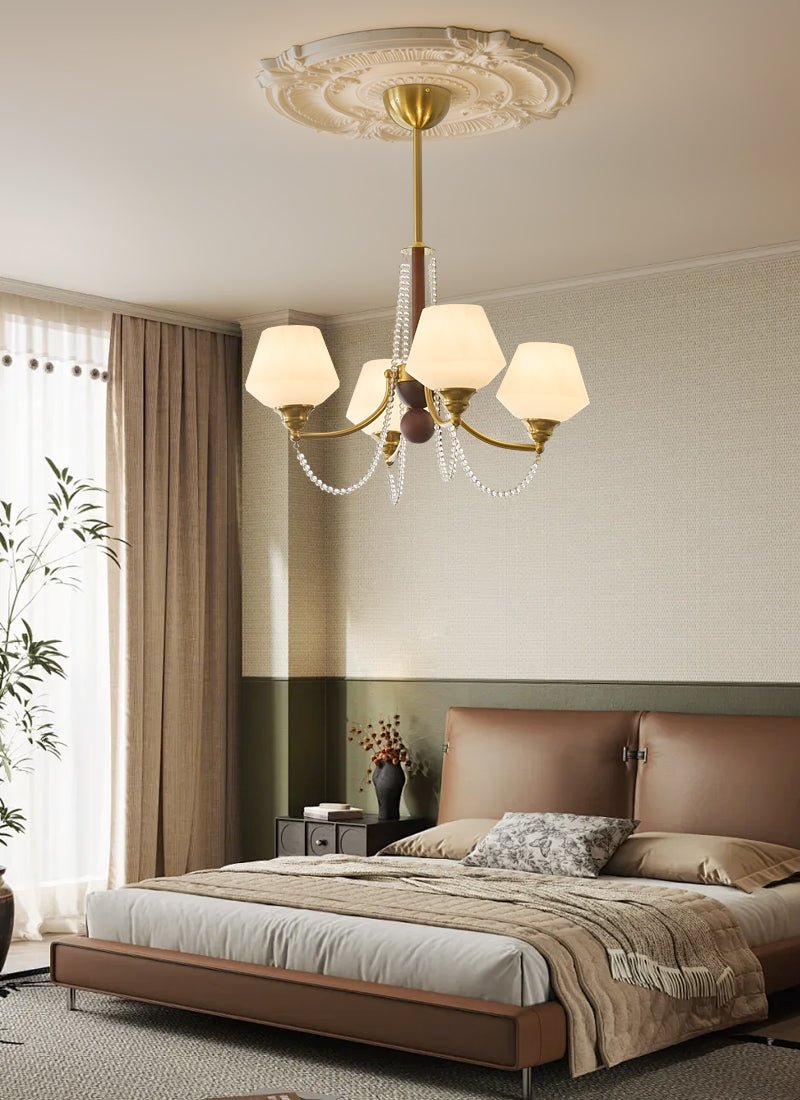Evora Modern Glass Chandelier with Wood Accents for Dining Room and Living Room