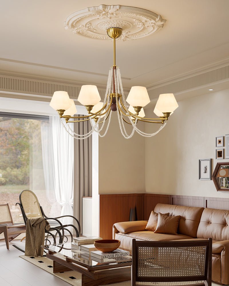 Evora Modern Glass Chandelier with Wood Accents for Dining Room and Living Room