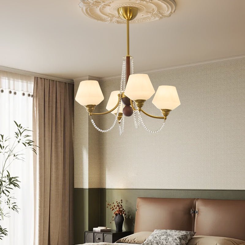 Evora Modern Glass Chandelier with Wood Accents for Dining Room and Living Room