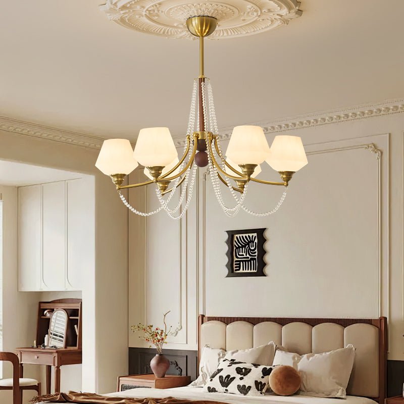 Evora Modern Glass Chandelier with Wood Accents for Dining Room and Living Room