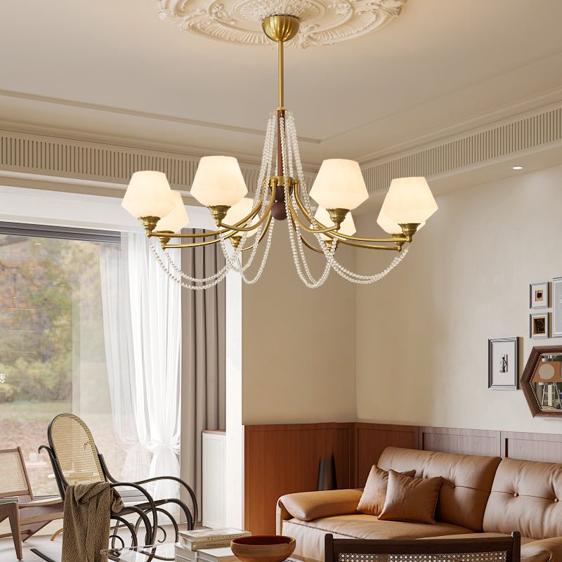 Evora Modern Glass Chandelier with Wood Accents for Dining Room and Living Room