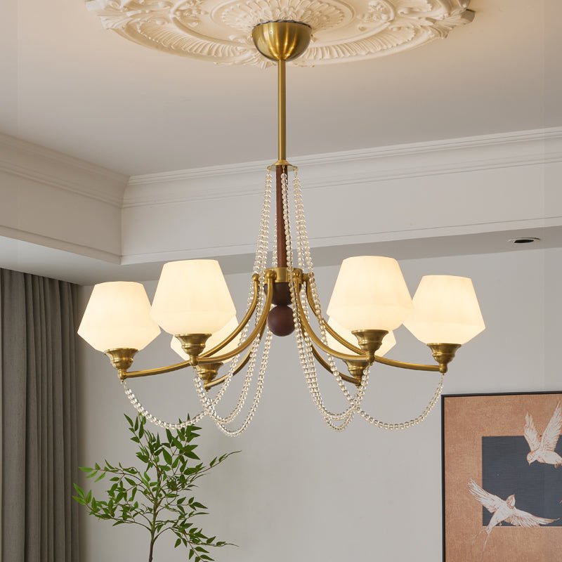 Evora Modern Glass Chandelier with Wood Accents for Dining Room and Living Room