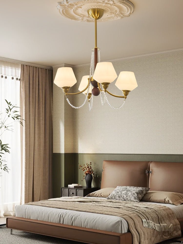 Evora Modern Glass Chandelier with Wood Accents for Dining Room and Living Room