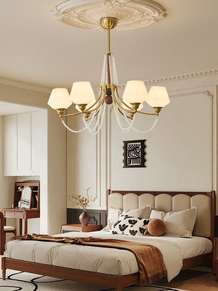 Evora Modern Glass Chandelier with Wood Accents for Dining Room and Living Room