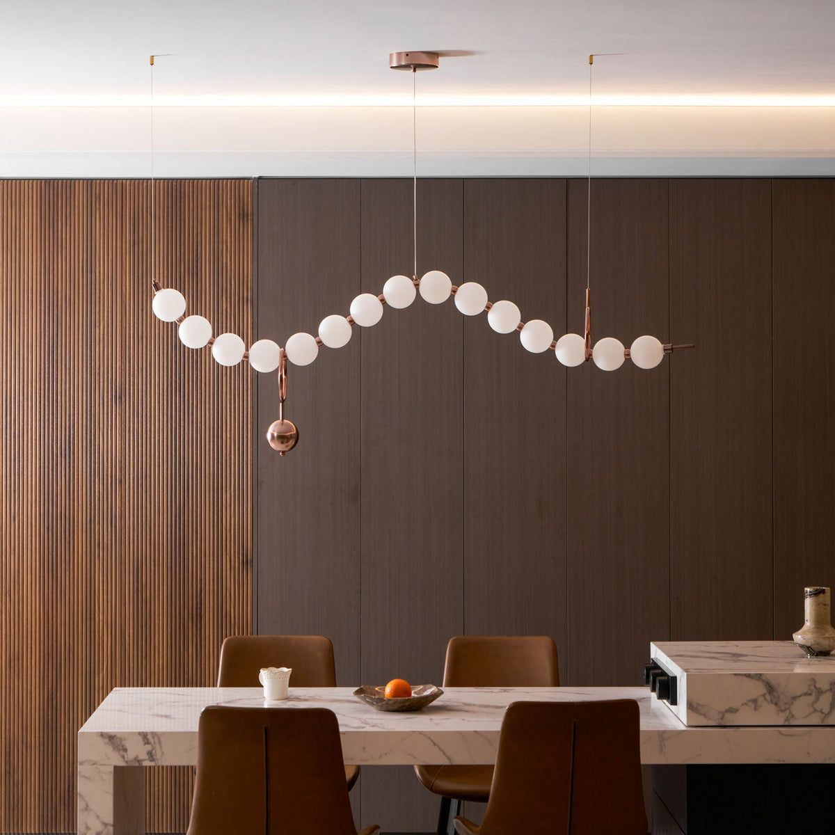 Ezrah Modern Linear LED Pendant Light – Frosted Glass Orbs