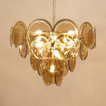 Velora Amber Disc Chandelier – Four-Tier Modern Art Deco Pendant Light
