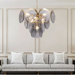 Velora Amber Disc Chandelier – Four-Tier Modern Art Deco Pendant Light