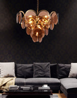 Velora Amber Disc Chandelier – Four-Tier Modern Art Deco Pendant Light
