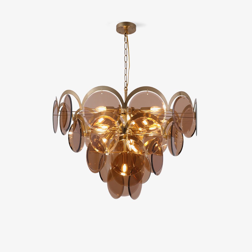Velora Amber Disc Chandelier – Four-Tier Modern Art Deco Pendant Light