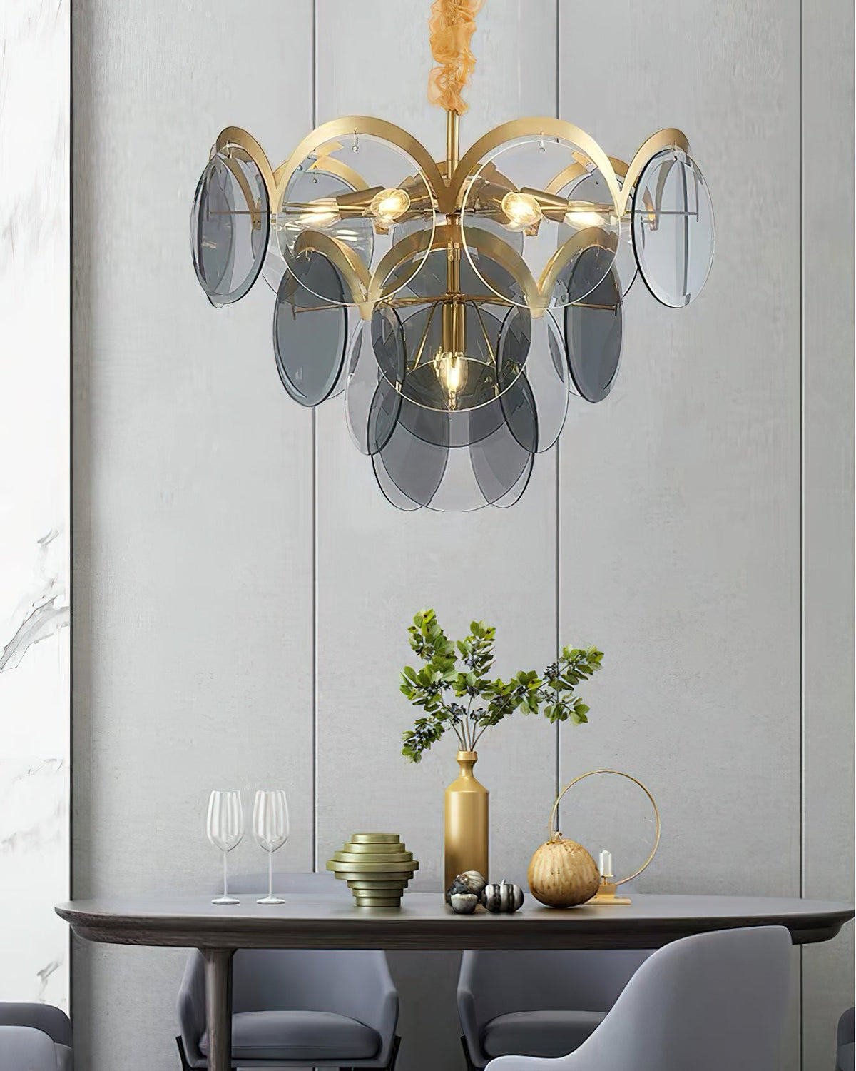 Velora Amber Disc Chandelier – Four-Tier Modern Art Deco Pendant Light