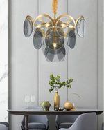 Velora Amber Disc Chandelier – Four-Tier Modern Art Deco Pendant Light