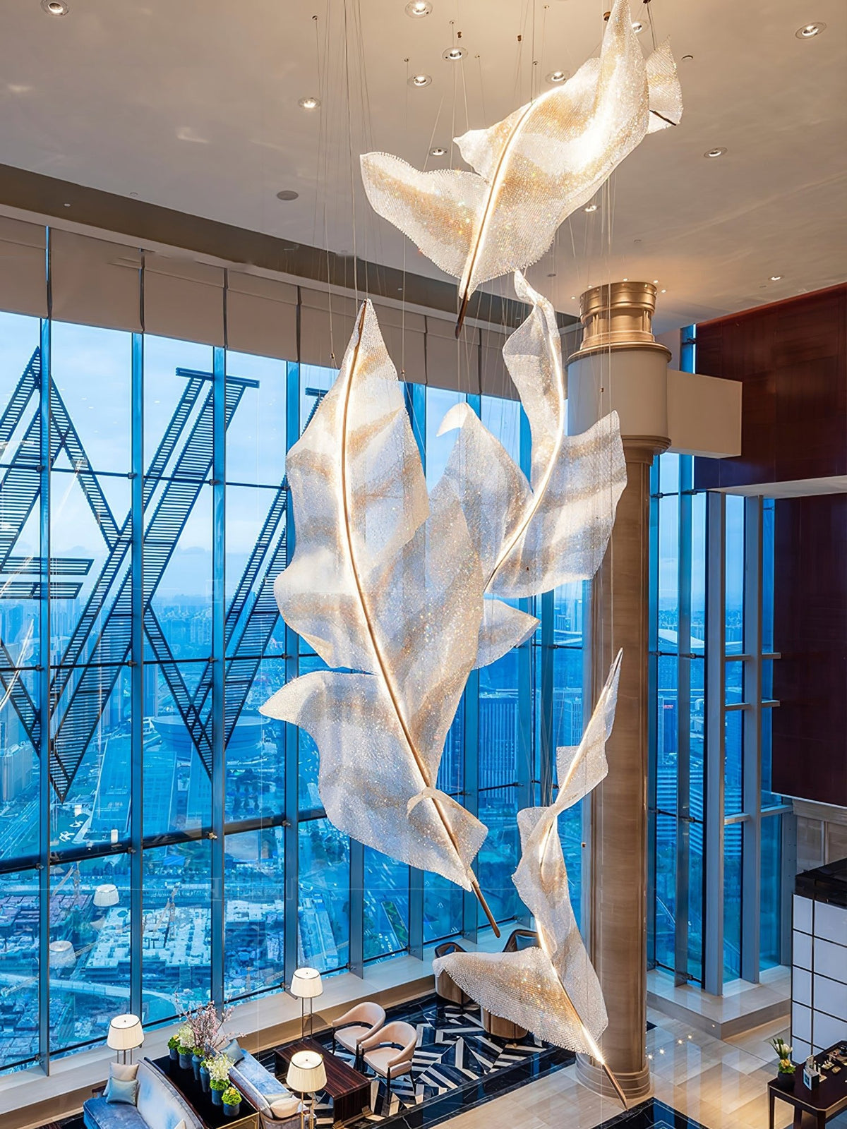 Falling Leaves Glass Chandelier – Modern LED Pendant Light for Dining Room and Living Room