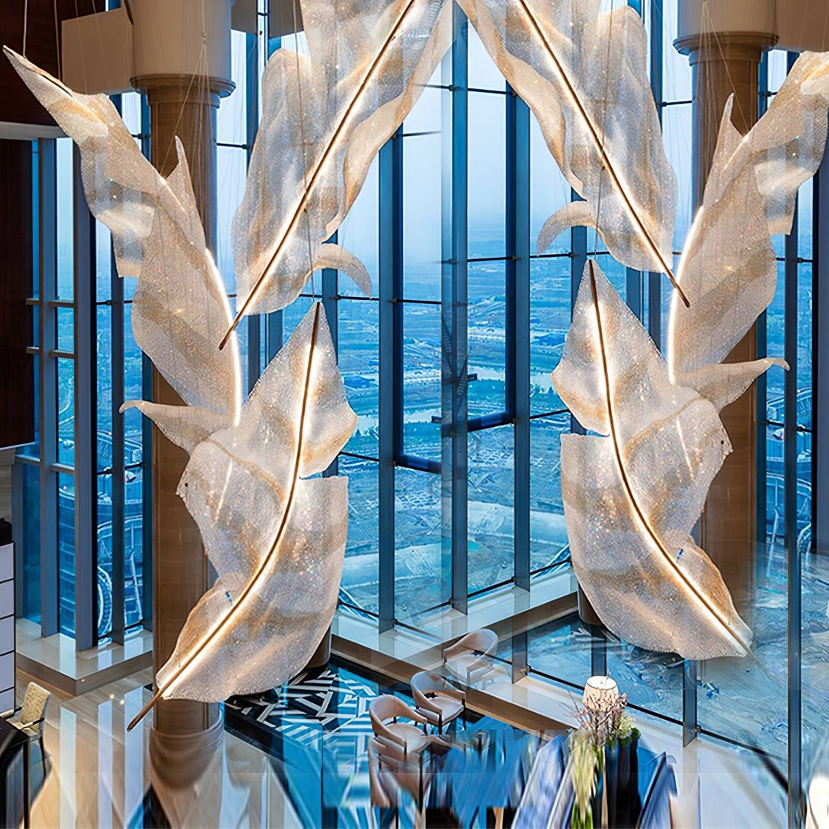 Falling Leaves Glass Chandelier – Modern LED Pendant Light for Dining Room and Living Room