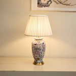 Famille Rose Porcelain Table Lamp with Pleated Fabric Shade