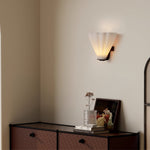 Fan-Shaped Glass Wall Sconce with Black Metal Accent