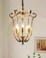 Brass Lantern Chandelier with Clear Glass Shades for Dining Room and Foyer