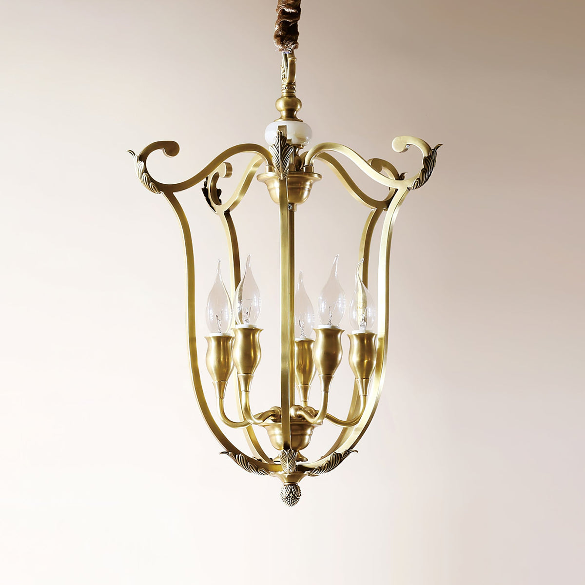 Brass Lantern Chandelier with Clear Glass Shades for Dining Room and Foyer
