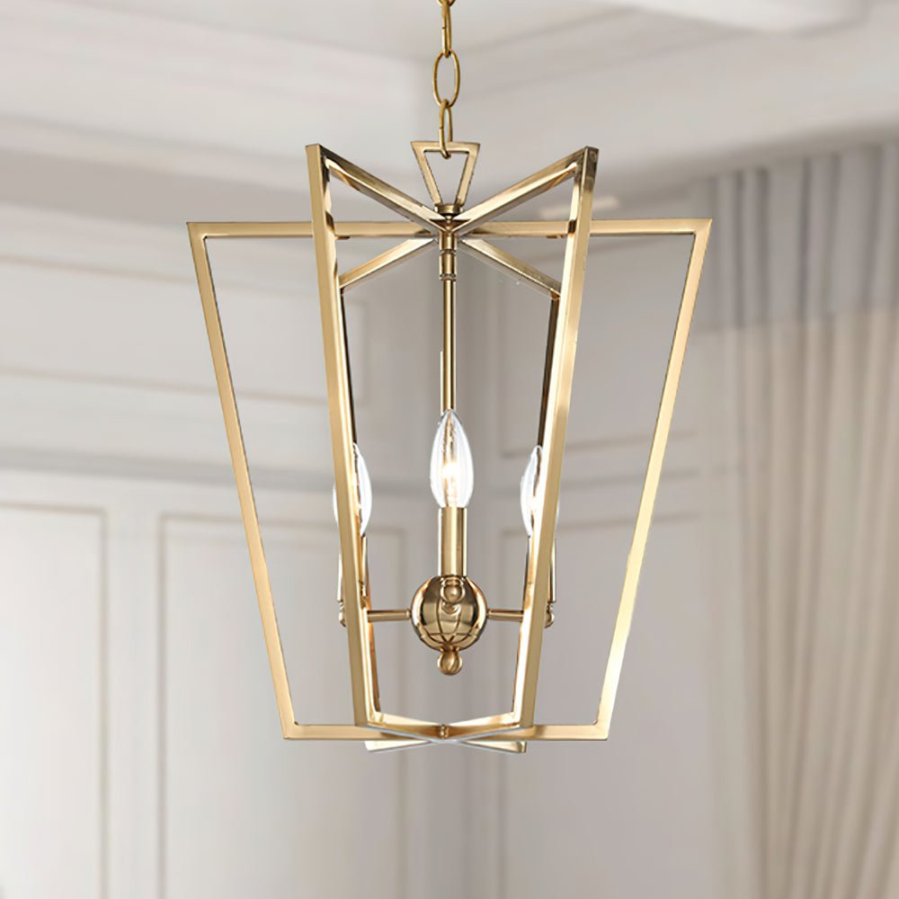 Brass Lantern Chandelier with Clear Glass Shades for Dining Room and Foyer