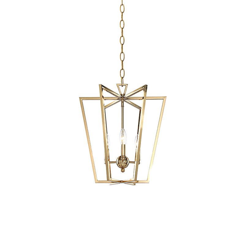Brass Lantern Chandelier with Clear Glass Shades for Dining Room and Foyer