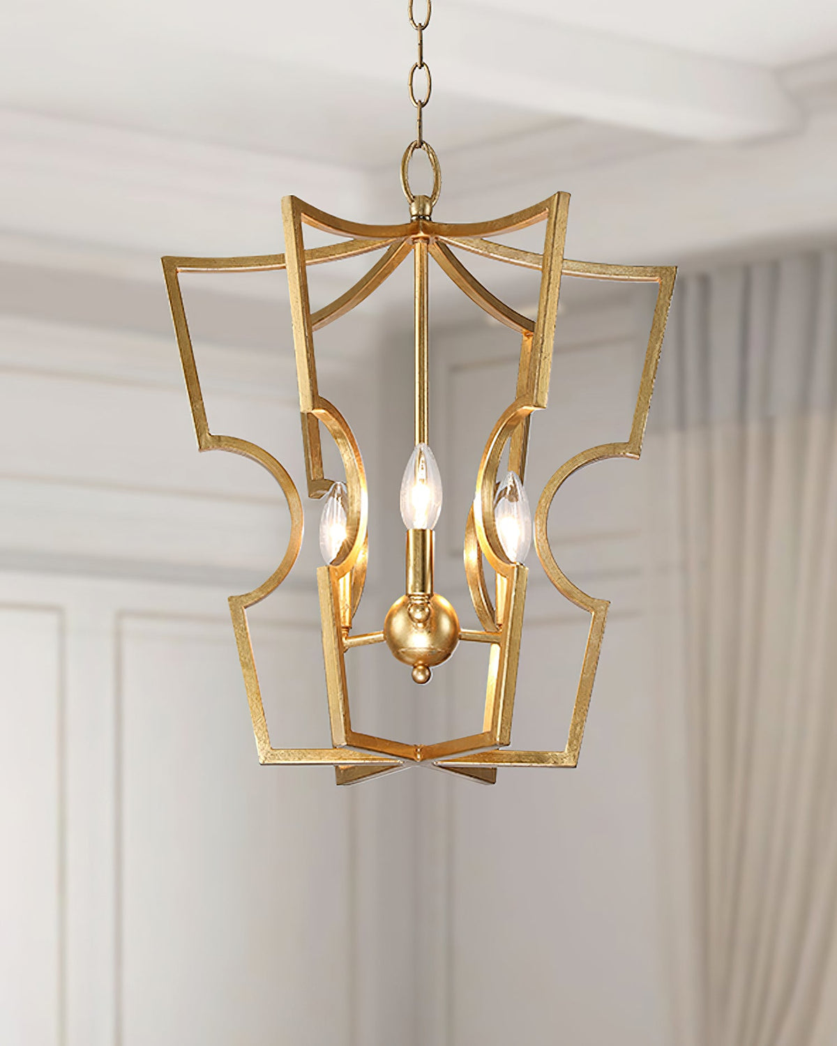 Brass Lantern Chandelier with Clear Glass Shades for Dining Room and Foyer