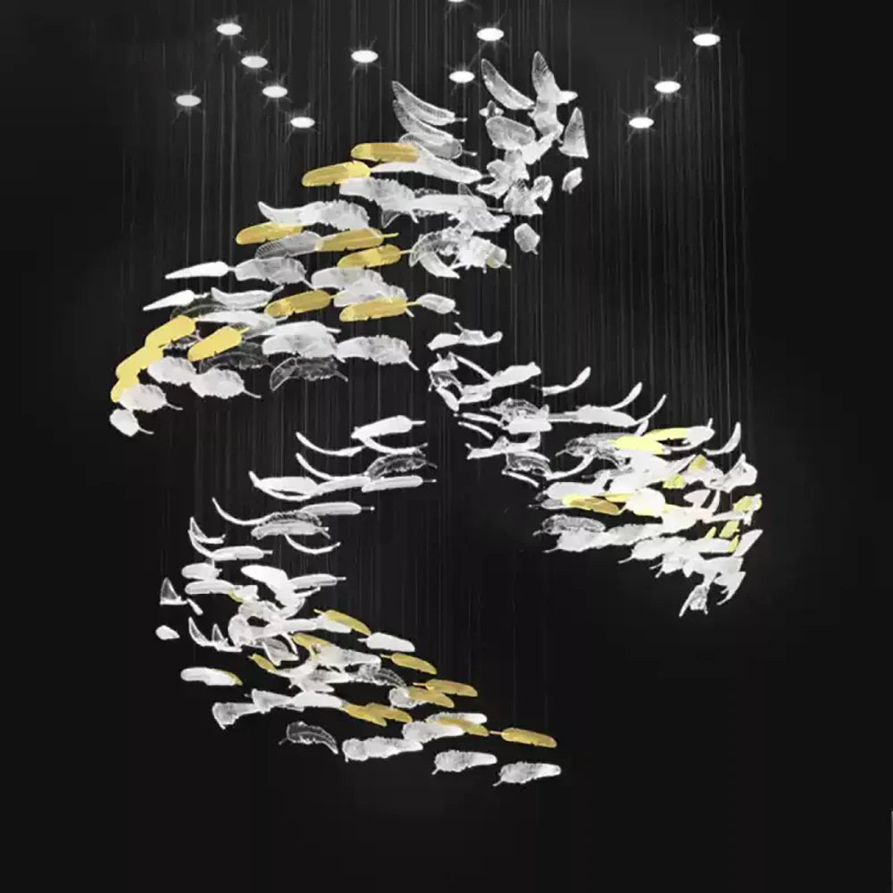 Feather Glass Pendant Light Amber Clear Color Flying Pendant Lamp Staircase Designer