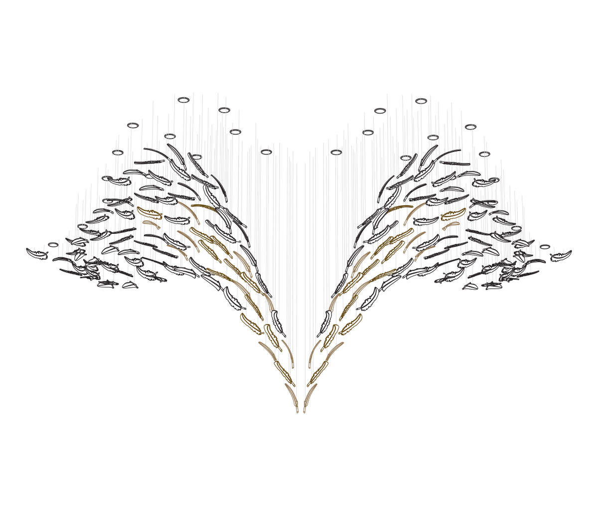 Feather Glass Pendant Light Amber Clear Color Flying Pendant Lamp Staircase Designer