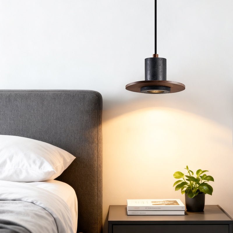 Fedora Stacked Pendant Light in Walnut and Travertine