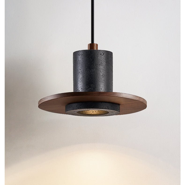 Fedora Stacked Pendant Light in Walnut and Travertine