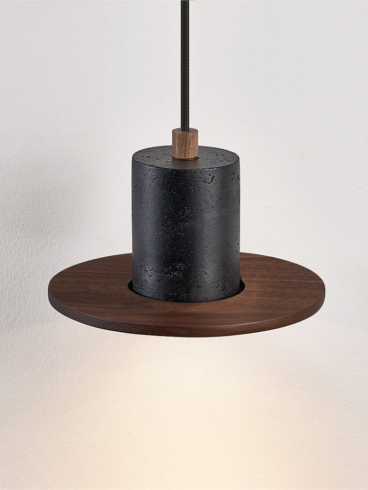 Fedora Stacked Pendant Light in Walnut and Travertine