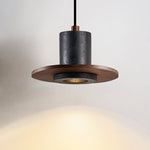 Fedora Stacked Pendant Light in Walnut and Travertine