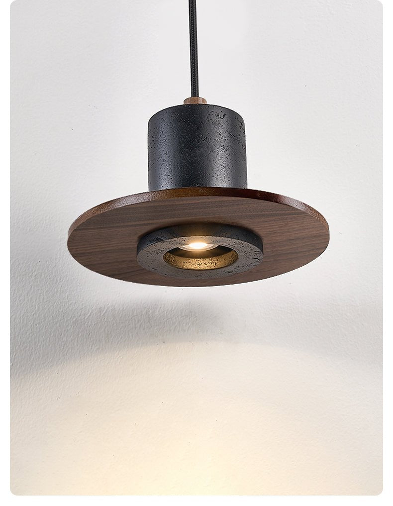 Fedora Stacked Pendant Light in Walnut and Travertine