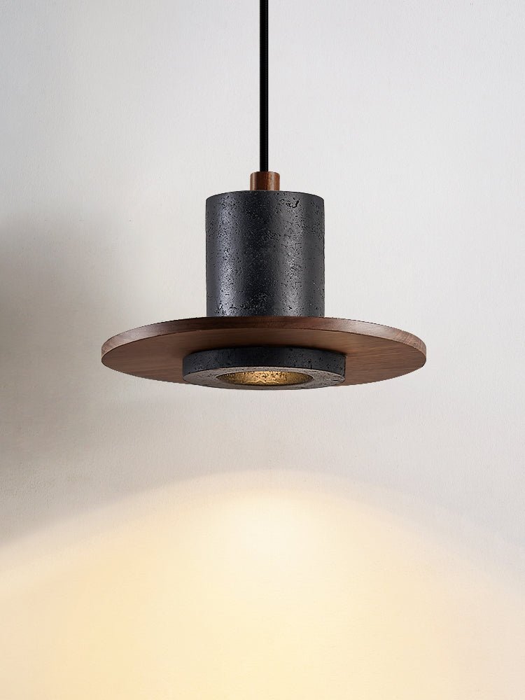 Fedora Stacked Pendant Light in Walnut and Travertine