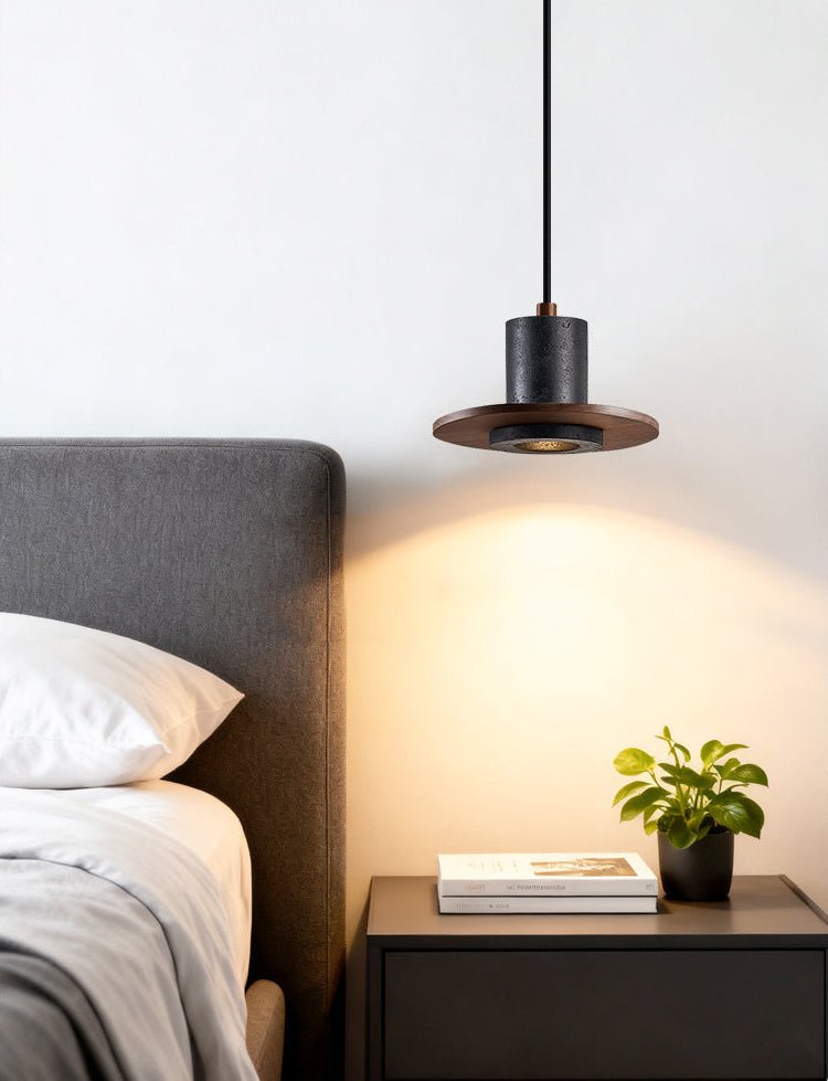 Fedora Stacked Pendant Light in Walnut and Travertine