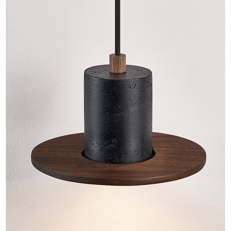 Fedora Stacked Pendant Light in Walnut and Travertine
