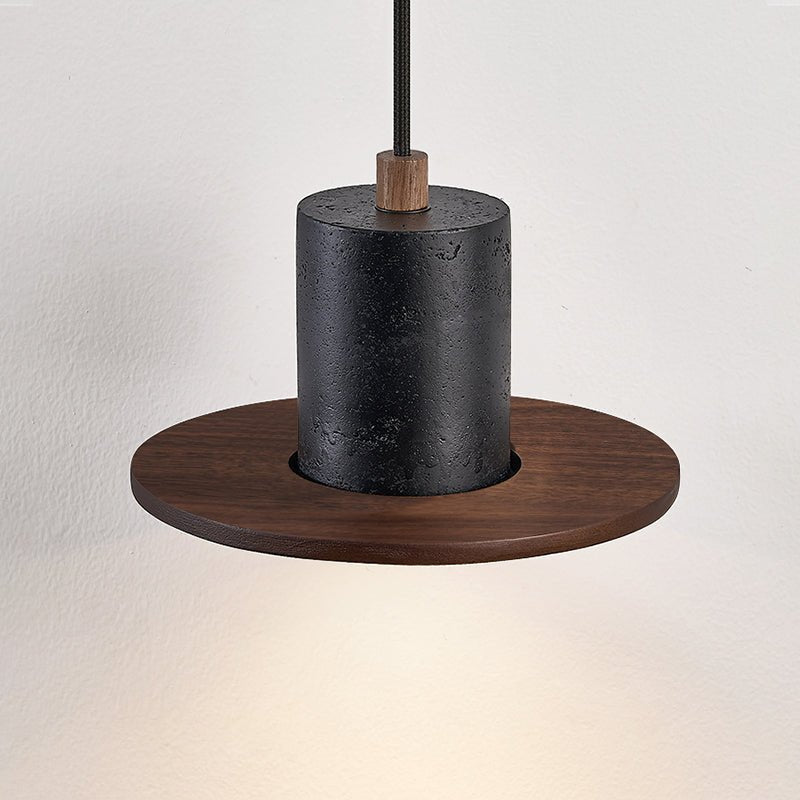 Fedora Stacked Pendant Light in Walnut and Travertine