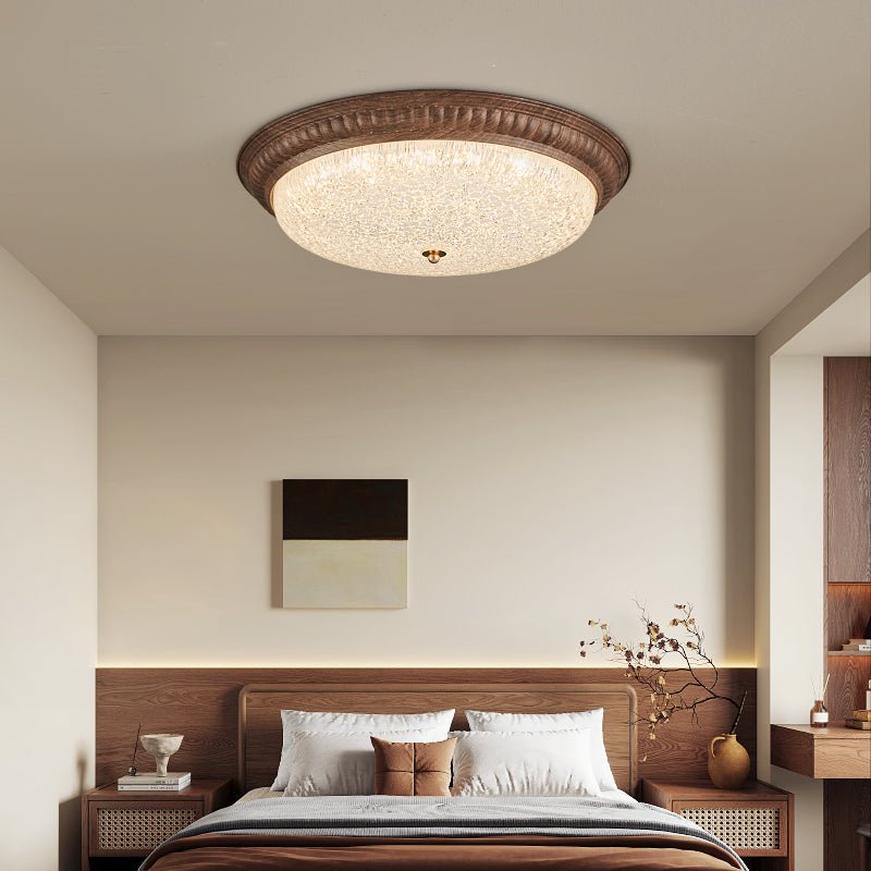 Ferrara Modern Walnut Wood Grain LED Flush Mount Ceiling Light