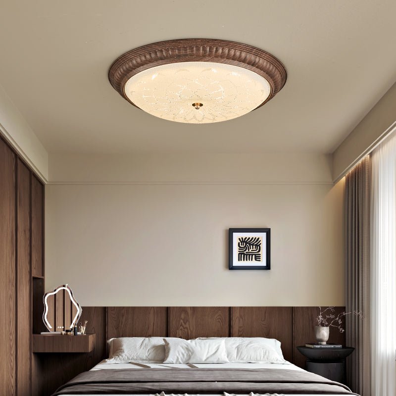 Ferrara Modern Walnut Wood Grain LED Flush Mount Ceiling Light