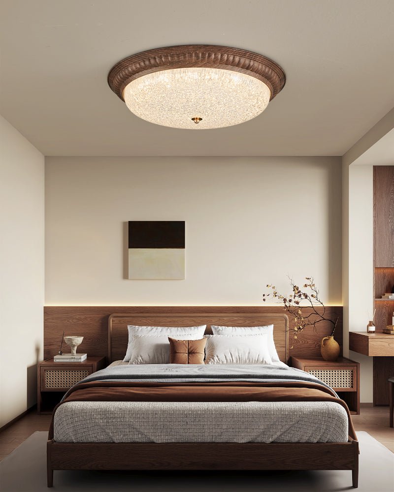 Ferrara Modern Walnut Wood Grain LED Flush Mount Ceiling Light